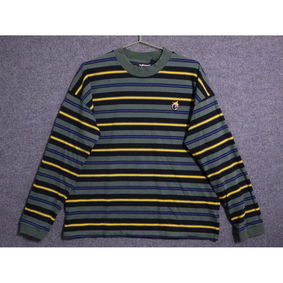 The Hundreds Shirt Men Large Green Stripe Long Sleeve Crew Pullover Street EUC - Picture 1 of 6